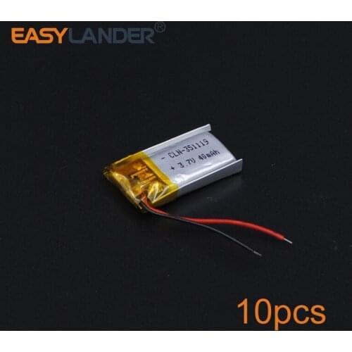 10pcs/Lot 3.7V 40mAh Rechargeable li Polymer Li-ion Battery Fr bluetooth headset Bracelet Wrist Watch MP3/MP4 RC toy 351119