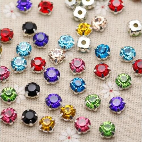 200pcs 3.8mm Colorful Mix color Silver Base Sew On Stone With Claws Plated Setting Chatons Crystal Glass Stones Dress Decoration