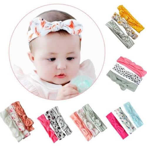 3pcs/set Girl hair accessories cotton baby headband rabbit ears scarf bow elastic hairband baby princess Christmas gift