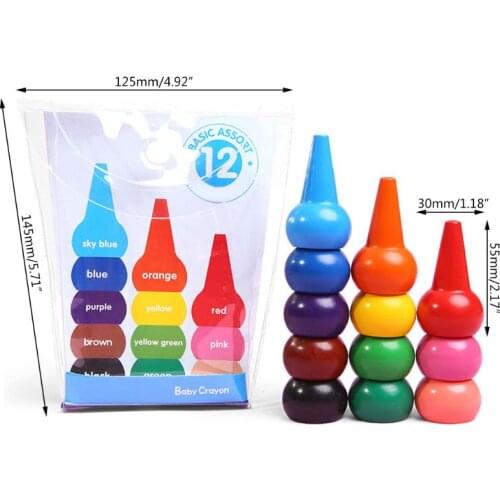 12 Colors 3D Finger Crayons Non Toxic Washable Painting Drawing Wax for Toddler Baby Kids Stackable Educational Art