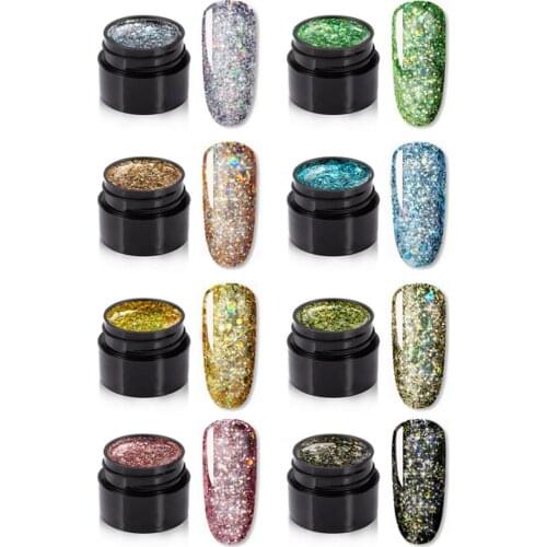 8PCS Painting Diamond Nail Gel Varnish Glitter LED UV Gel Manicure Shiny Sequins Gel Nail Polish Varnish Semi Permanent Gel Lak