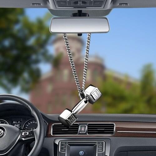 Car Pendant Mini Dumbbell Metal Auto Rear View Mirror Decoration Hanging Pendant Interior Ornament Creative Gifts Accessories