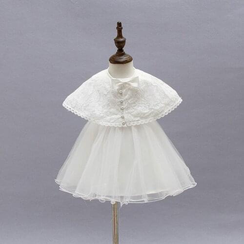 White Princess Toddler Baby Girl Party Dress Ceremonies 1 Year Birthday Baptism Dresses With Shwal For Girls Baby Clothing 2PCS