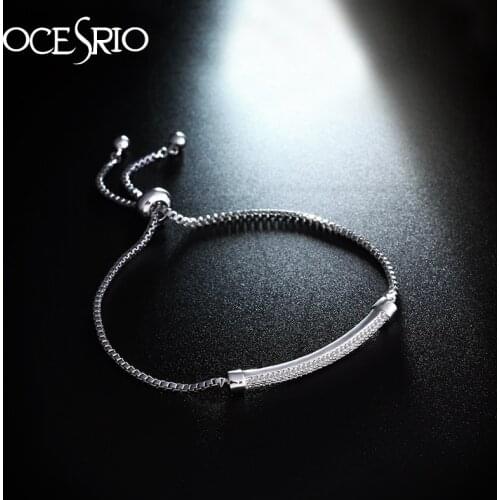 OCESRIO New Pave Cubic Zirconia Bracelet CZ Crystal Bar White Silver Color Bracelet for Women Feminine Party Accessories brt-k20