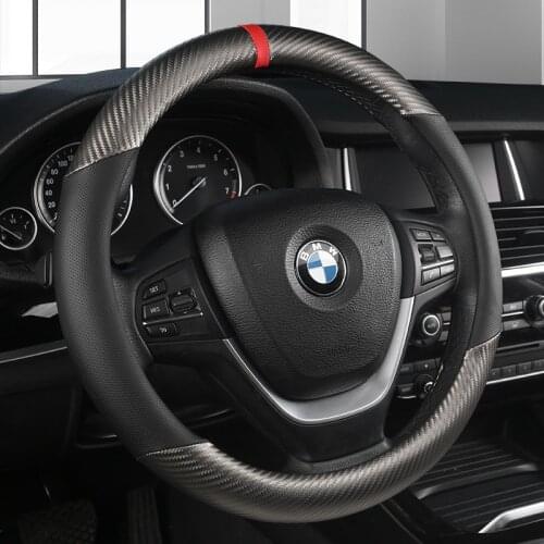 Car Steering Wheel Cover Carbon Fiber Breathable Perforated Leather For All Seasons D Type/Round Steering Wheel Cover