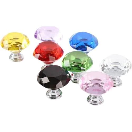 DHL 500PCS 30mm Diamond Crystal Glass Door Knobs Drawer Cabinet Furniture Handle Knob Screw Furniture Accessories SN3792