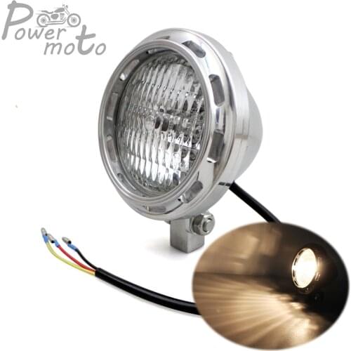4" Retro Polish Custom Motorcycle EMARK Headlight Round Billet Head Light Front Lamp for Harley Cafe Racer Chopper