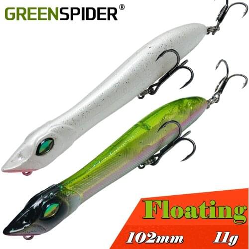 GREENSPIDER 2021 NEW Popper Topwater 1PC 105MM 10G Wobbler Snake Head Fishing lure Floating Sea Bass Pike Bait With Mustad Hooks