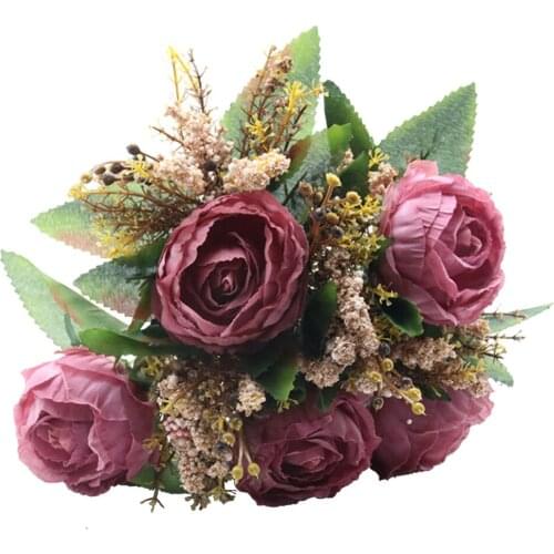 Fake Flowers Artificial Peony Bouquet Decorations Bouquets Five Colors Wedding Rose Vintage Peonies Festival Supplies Simulation