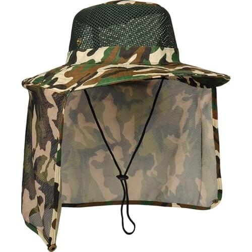 Outdoor sun protection hat military fishing cap with wide brim and shawl neck protection Camouflage hat Camping hat quick-dry