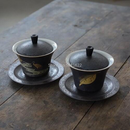 Ceramic Gaiwan Tea Cup Handmade Tureen Chinese Kung Fu Tea Set Drinkware