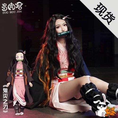 Kamado Nezuko Cos Demon Slayer Cosplay Kimono Uniforms Costume In Stock Free Shipping