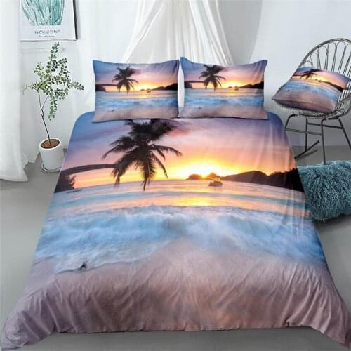 Sandy Beach Bedding Set Single Twin Full Queen King Size Seaside Coconut Tree Setting Sun Bed Set Children Bedroom Duvetcover 02