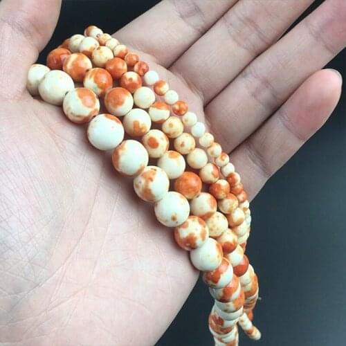 Natural Stone Orange Jaspers Rain Flower Round Loose Beads For DIY Jewelry Making Bracelets Accessories 15'' 4 6 8 10 12mm