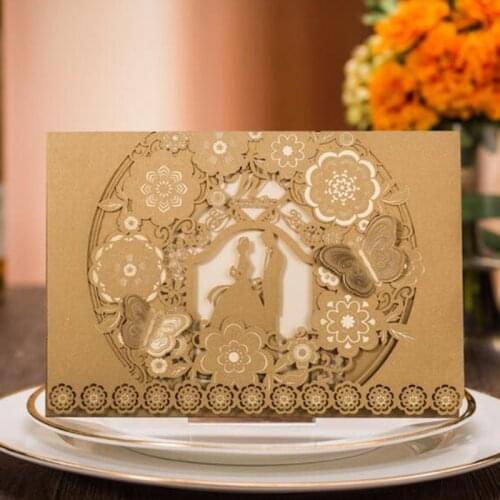 Laser Cut Wedding Invitations Cards with Envelopes Elegant Butterfly Flower for Bridal Shower Engagement Anniversary 100pcs