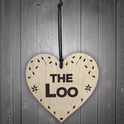 Meijiafei The Loo Wooden Hanging Heart Plaque Toilet Door Shabby Chic Bathroom Sign