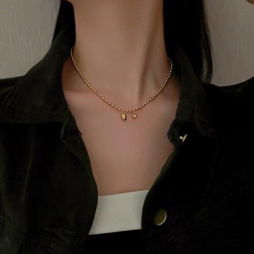 VSnow Minimalist Stainless Steel Lotus Root Pendant Necklace for Women Textured Gold Silver Color Beaded Necklace Jewellery New