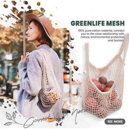 Reusable Cotton Mesh Net String Shopping Bag Portable Foldable Fruit and Vegetable Handbag for Women Grocery Tote Bags C