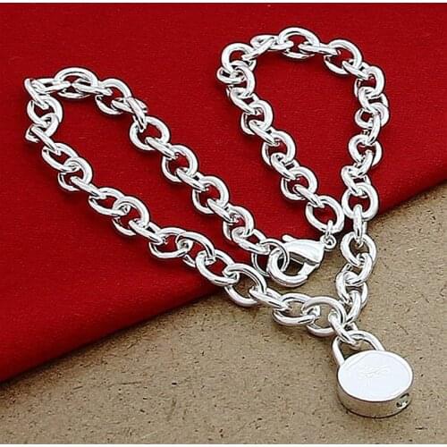 New Fashion Jewelry Silver 925 Necklace Round Lock Open Pendant Necklaces Women Men Birthday Party Gifts NE0096