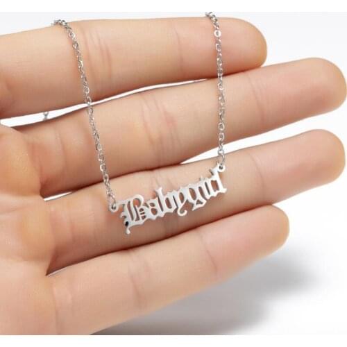 Fashion Korean Old English Letter Babygirl Necklace Slim Clavicle Chain Collars Stainless Steel Antique Jewelry Women Party Gift