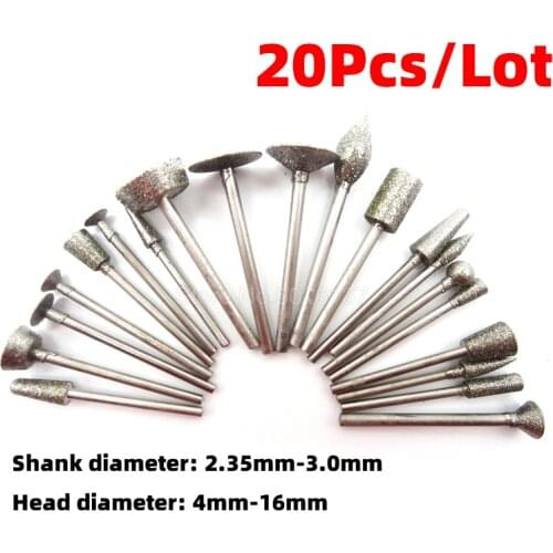 20PCS Diamond Head Grinding Wheel Drill Bit Set Accessories Rotary Tool Abrasive Polishing Pieces Of Jade Suit Diy Tools
