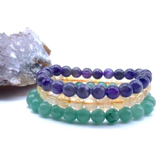 Natural Stone Beads Bracelet Sets 8 mm Beaded Men Women Elastic Bangle Citrines Aventurine Amethysts Drop Shipping