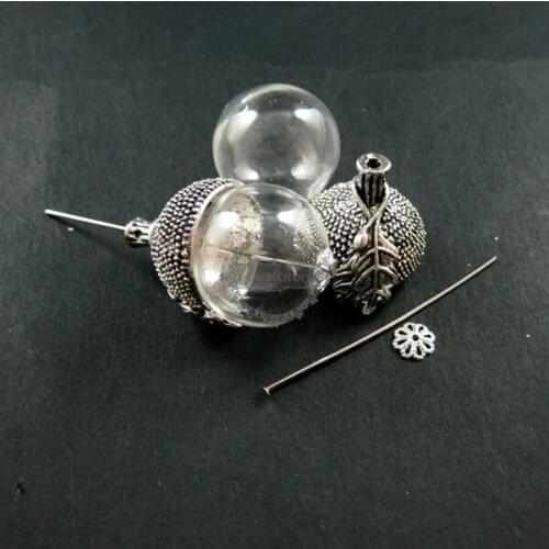 Vintage style antiqued silver oak nut 20mm glass beads dome set DIY pendant charm supplies 1830051