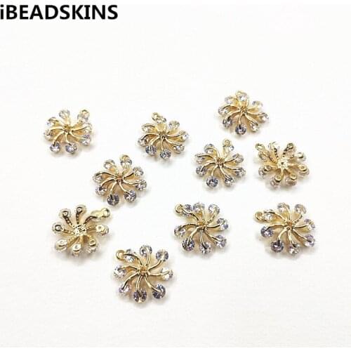 New arrival! 18x17mm 20pcs plating Real gold True Zircon Fower Shape charm for Necklace,Earrings parts,hand Made Jewelry DIY