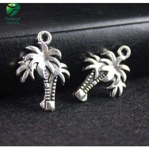 New Fashion Wholesale Antique Silver Color Coconut Tree Alloy Charms Accessories For Making Jewelry (8 Pieces/lot) ZA1034
