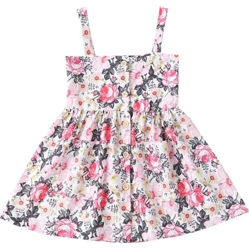 2021 Summer Flower Print Off Shoulder Dress for Baby Girl and Kids Sleeveless Toddler Clothing Children Vestidos Wholesale