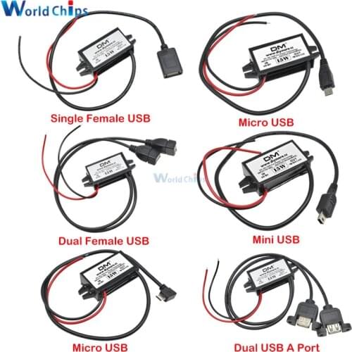 12V to 5V 3A 15W DC-DC Step Down Buck Converter Power Supply Module for Car Male Female USB Adapter Mini USB Micro USB Adapter