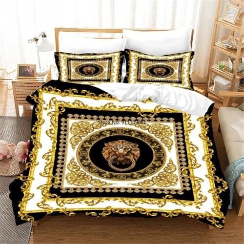 3D Golden Lion Bedding Animals Luxury Bed Linen Set Baroque Modern Art Microfiber Duvet Cover Set Single Double Bed Cover