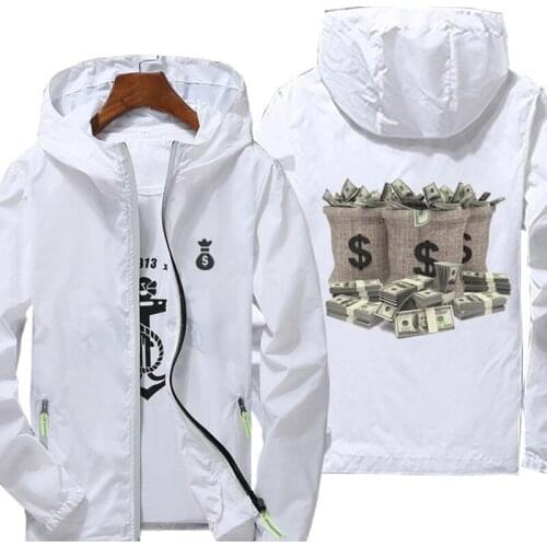 Casual Funny DollarsJacket Spring Autumn reflective zipper Windbreaker waterproof Jackets men street Hooded thin Coats