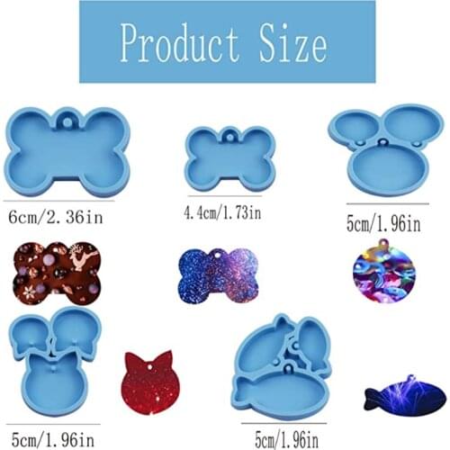 R58E 5 Pcs Dog Tag Epoxy Resin Mold Circle Cats Bone Keychain Pendant Silicone Mould