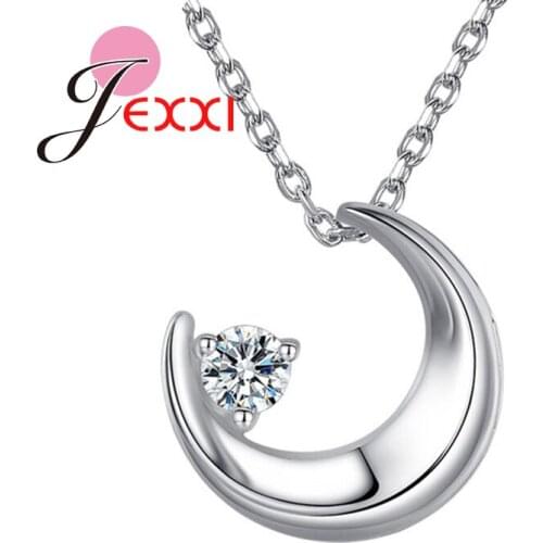 Romantic Moon Shape Women Pendant Necklace Jewelry For Girfriend Christmas Gifts Genuine 925 Sterling Silver Best Quality