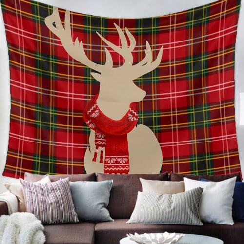 Christmas Plaid Texture Elk Tapestry Wall Hanging Living Room Decor Wall Hanging Tapestry Yoga Mat Home Decor Art