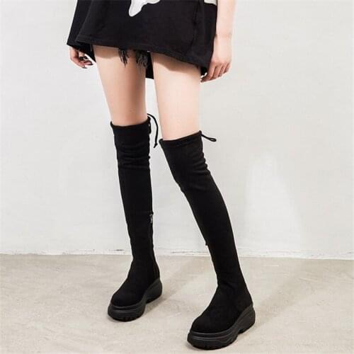Platform wedge womens autumn thigh boots Winter plush over the knee boots Sexy Female stretch high heel boots 34-40