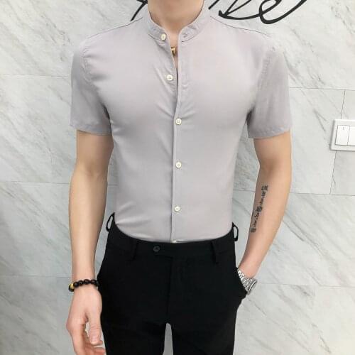 Social Nightclub Streetwear Party Clothes Blusa Camisa Masculina 2020 Casual Slim Shirt Men Short Sleeve Solid Color Dress Shirt