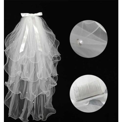 Bridal Veils Bead Wedding Veil Communion with Comb for Bride Accessories