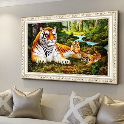 Tiger mother and son 5D Diamond Painting Diamond Paste Painting Cross Stitch Picture Home Decor Gift cross embroidery