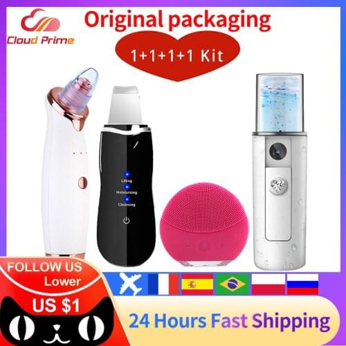 Ultrasonic Skin Scrubber Face Skin Spatula Pore Cleaner Skin Peeling+ Blackhead Remover + Nano Mister + Facial Cleaning Brush