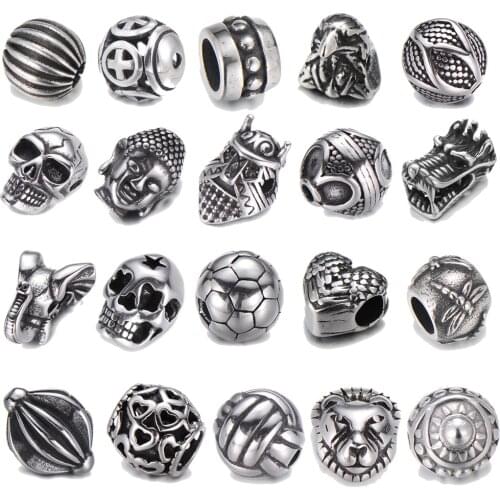 Pipitree DIY Vintage Stainless Steel Beads Claw Elephant Dragon Skull Beads Spacers Charms for Men Bracelet Jewelry Making