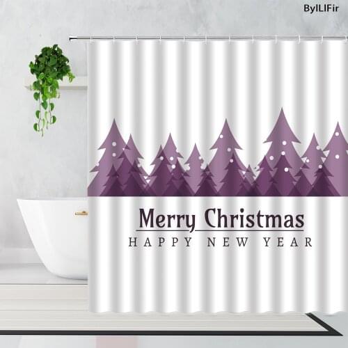Purple Christmas Shower Curtains Merry Christmas Tree Santa Claus Snowman Bathroom Waterproof Polyester Bath Curtain With Hooks