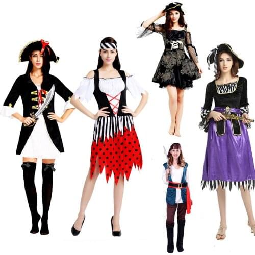 Female Caribbean Pirates Captain Costume Halloween Role Playing Cosplay Suit Medoeval Gothic Fancy Woman party Dress