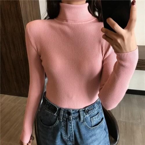 Women Knitted Ribbed Pullover Sweater Long Sleeve Turtleneck Slim Jumper Soft Warm Autumn Winter Lady Sweater Femme 2020 Hot