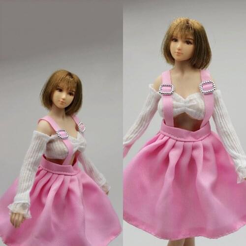 1/6 Scale Female Soldier Clothes Accessories Cute Pink Suspender Dress Short Skirt for 12 inch Action Figure Body Model