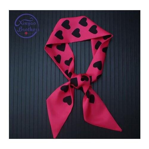 2018 New Arrival Heart Print Women Silk Scarf Fashion Head Scarf Luxury Brand Scarves For Lady Bag Ribbons Small Long Scarf Tie