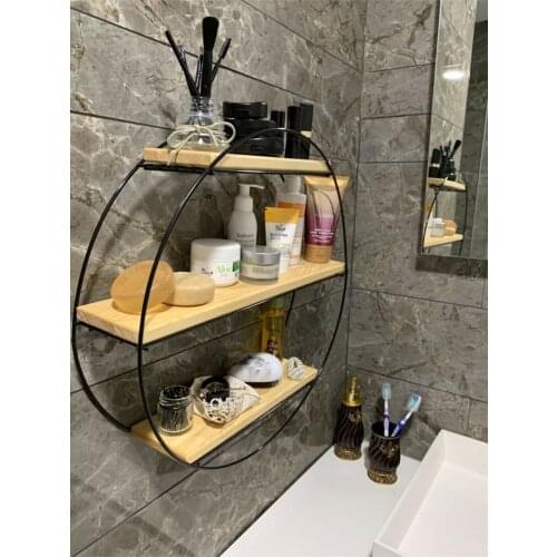 2021 Wall Shelf Kitchen Bathroom Retro Wood Iron Craft Multi Function Rack Storage Bookcase Mounted 3 Layer Decorative Design