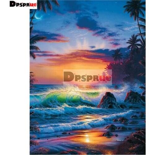 5D DIY Diamond Painting Full Square/Round Landscape Sunset Sea Cross stitch Kit Mosaic Rhinestones Diamond Embroidery D16