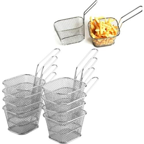 8Pcs Stainless Steel Chips Deep Fry Baskets Mini Strainer Fryer Kitchen Tools Chef Basket Colander Tool French Fries Basket